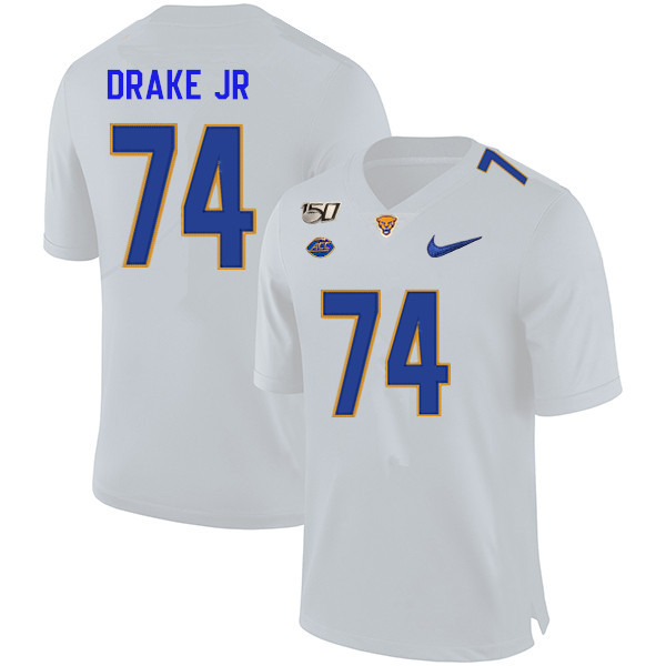 2019 Men #74 Jerry Drake Jr. Pitt Panthers College Football Jerseys Sale-White - Click Image to Close